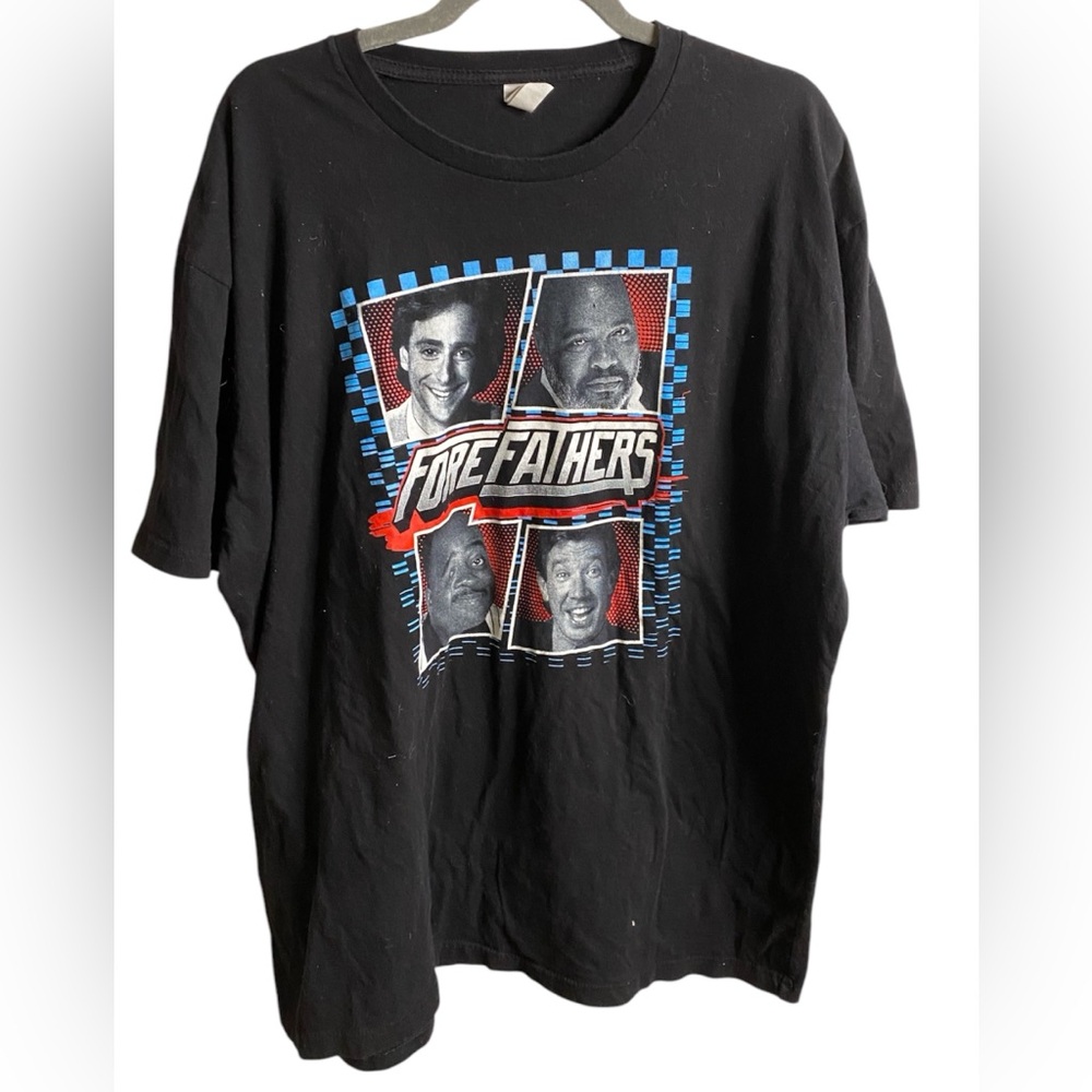 90’s Vintage TGIF Fore Fathers Black Short Sleeve Tee with Graphic Print Size L